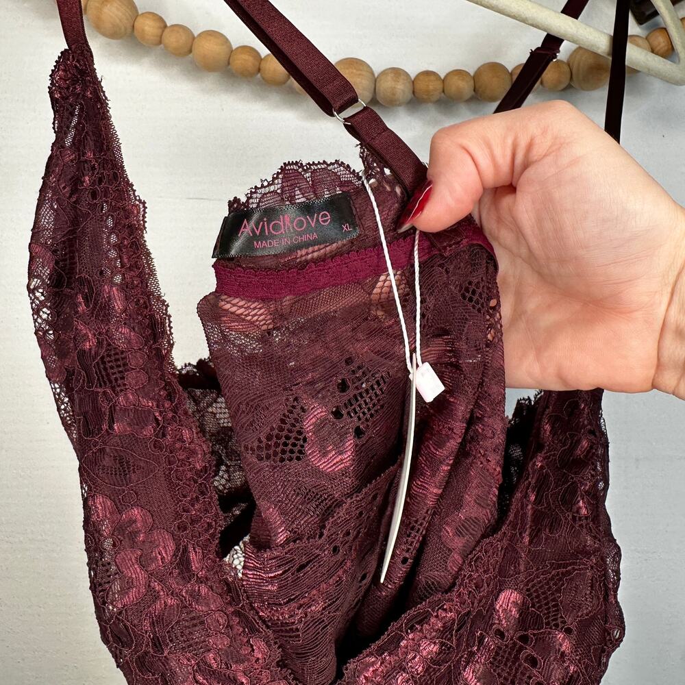 NEW Avidlove Wine Lace One Piece Lingerie - Picture 4 of 5